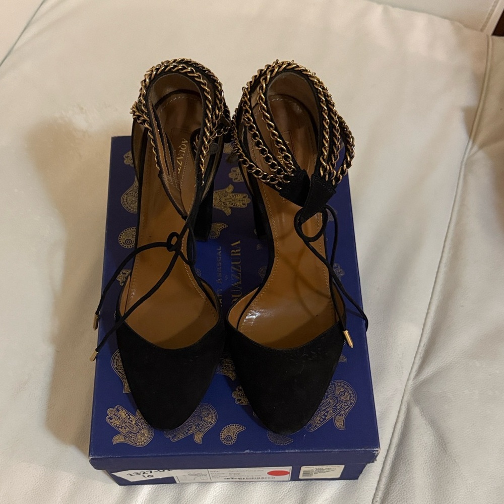 Aquazzura Black Heels with Gold Detailing